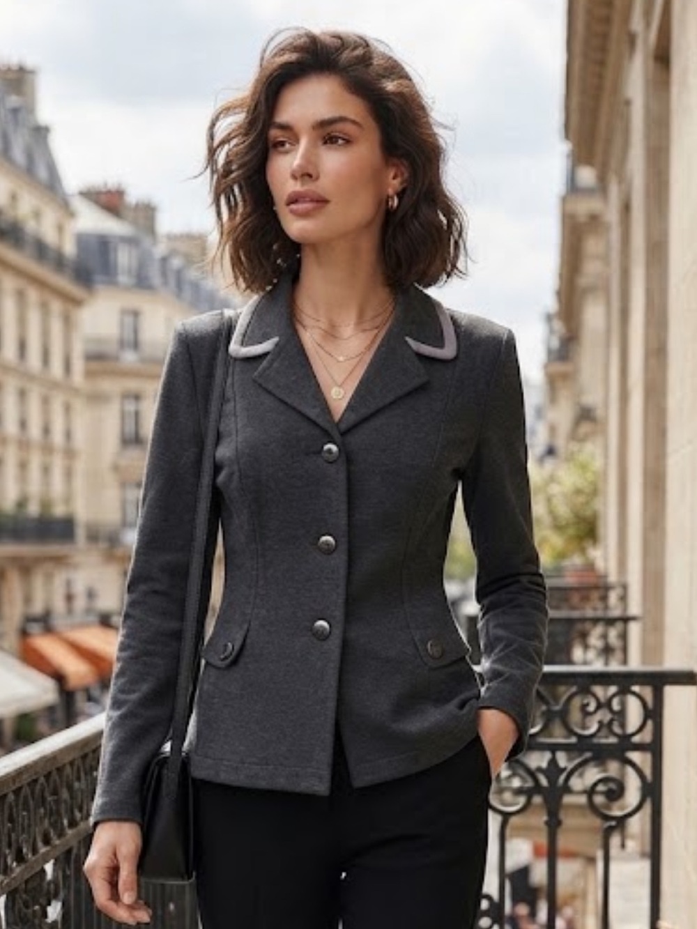 NWOT CAbi charcoal gray ponte knit (soft shell) jacket blazer size S